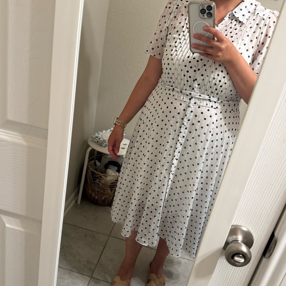 Polka Dot Midi Dress - White and Black